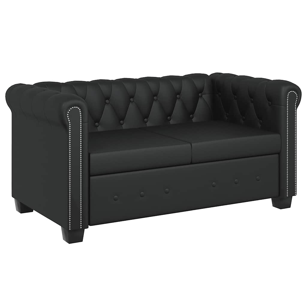 Conjunto sofás Chesterfield 2 + 3 lugares couro artific. preto