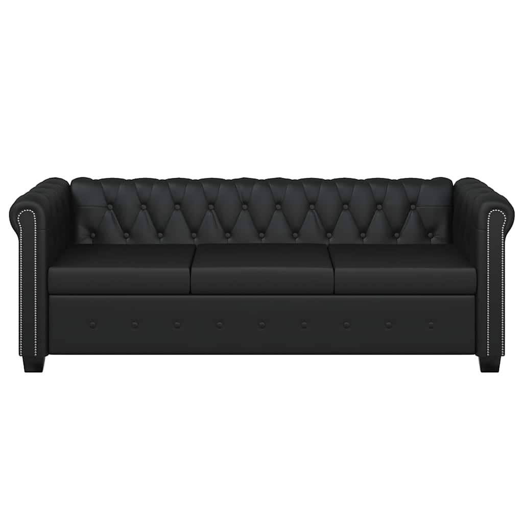 Conjunto sofás Chesterfield 2 + 3 lugares couro artific. preto