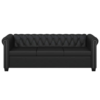 Conjunto sofás Chesterfield 2 + 3 lugares couro artific. preto