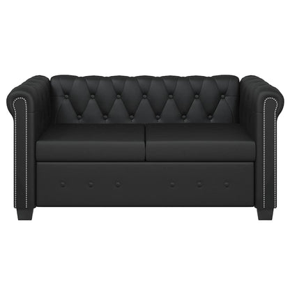 Conjunto sofás Chesterfield 2 + 3 lugares couro artific. preto