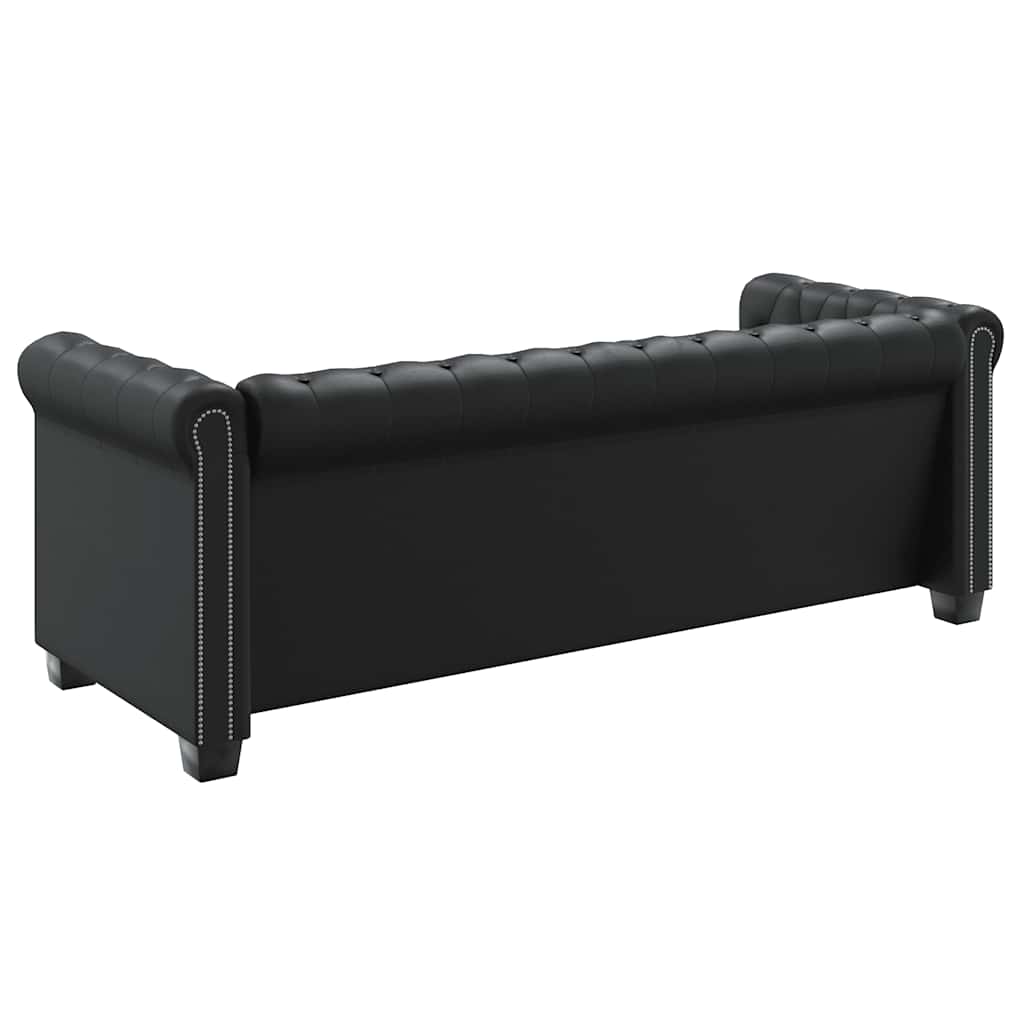 Conjunto sofás Chesterfield 2 + 3 lugares couro artific. preto