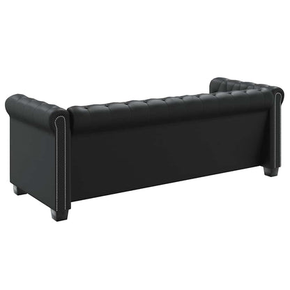 Conjunto sofás Chesterfield 2 + 3 lugares couro artific. preto