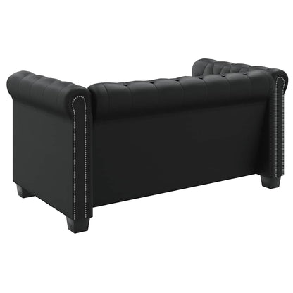Conjunto sofás Chesterfield 2 + 3 lugares couro artific. preto