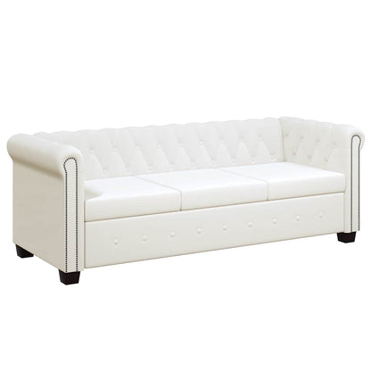 Conjunto sofás Chesterfield 2 + 3 lugares couro artific. branco
