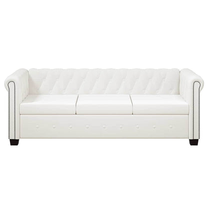 Conjunto sofás Chesterfield 2 + 3 lugares couro artific. branco