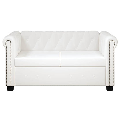 Conjunto sofás Chesterfield 2 + 3 lugares couro artific. branco