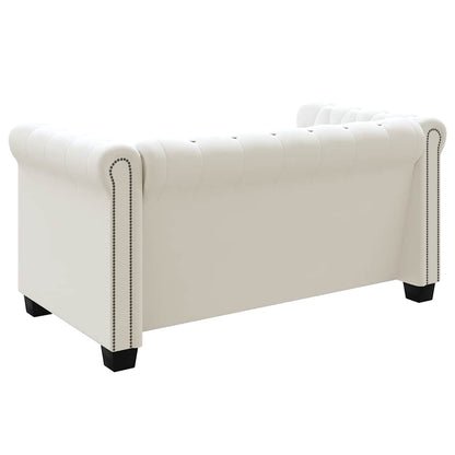 Conjunto sofás Chesterfield 2 + 3 lugares couro artific. branco