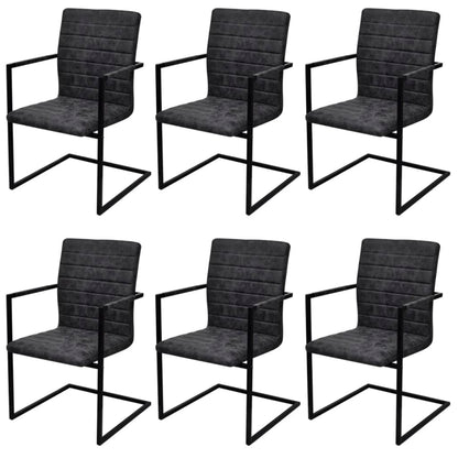 Cadeiras de jantar cantilever 6 pcs couro artificial preto