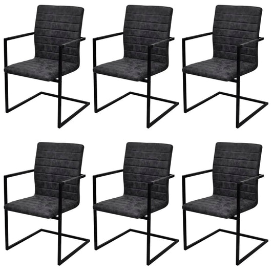 Cadeiras de jantar cantilever 6 pcs couro artificial preto