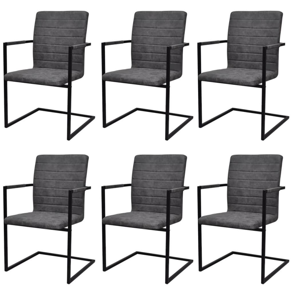 Cadeiras de jantar cantilever 6 pcs couro artificial cinzento
