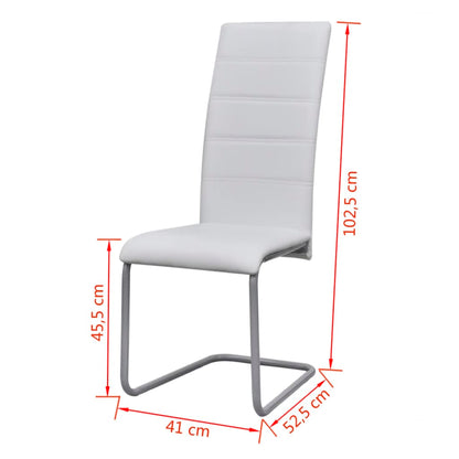 Cadeiras de jantar cantilever 6 pcs couro artificial branco