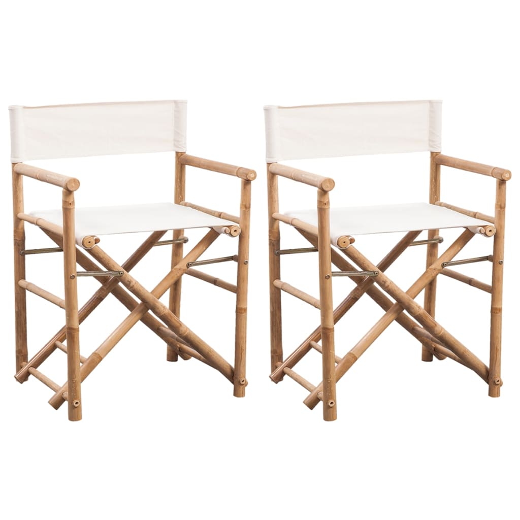 Cadeiras de diretor dobráveis 2 pcs bambu e lona
