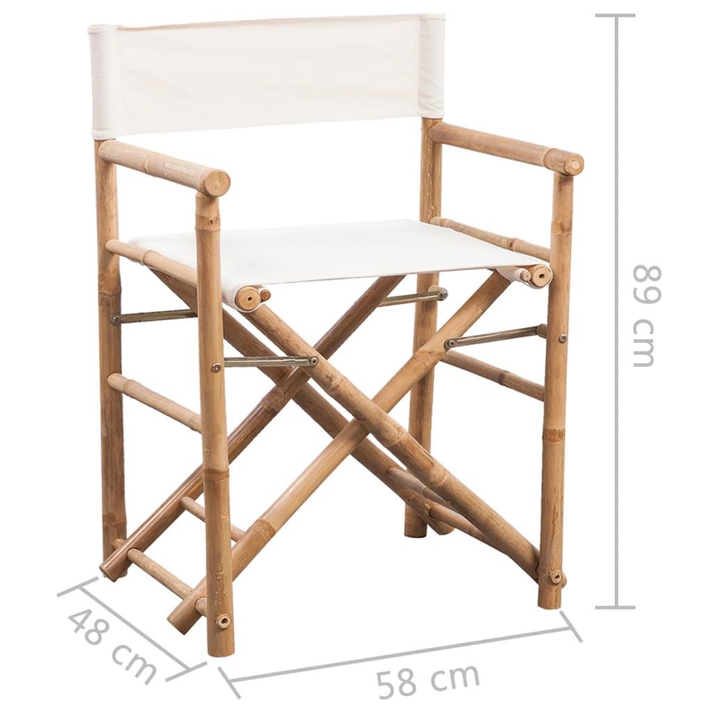 Cadeiras de diretor dobráveis 2 pcs bambu e lona
