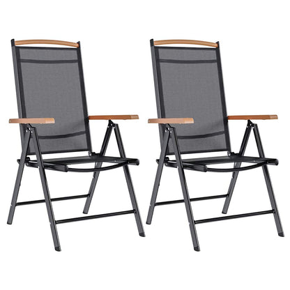 Cadeiras de jardim dobráveis 2 pcs alumínio e textilene preto