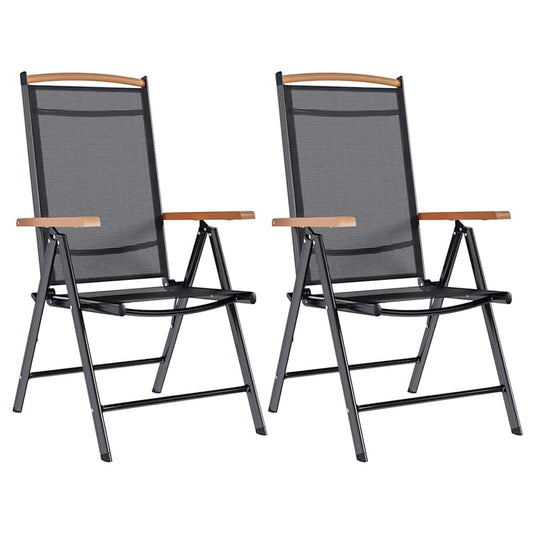 Cadeiras de jardim dobráveis 2 pcs alumínio e textilene preto