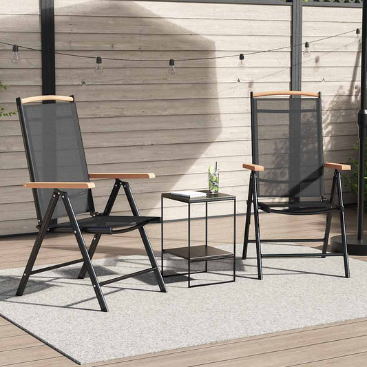 Cadeiras de jardim dobráveis 2 pcs alumínio e textilene preto