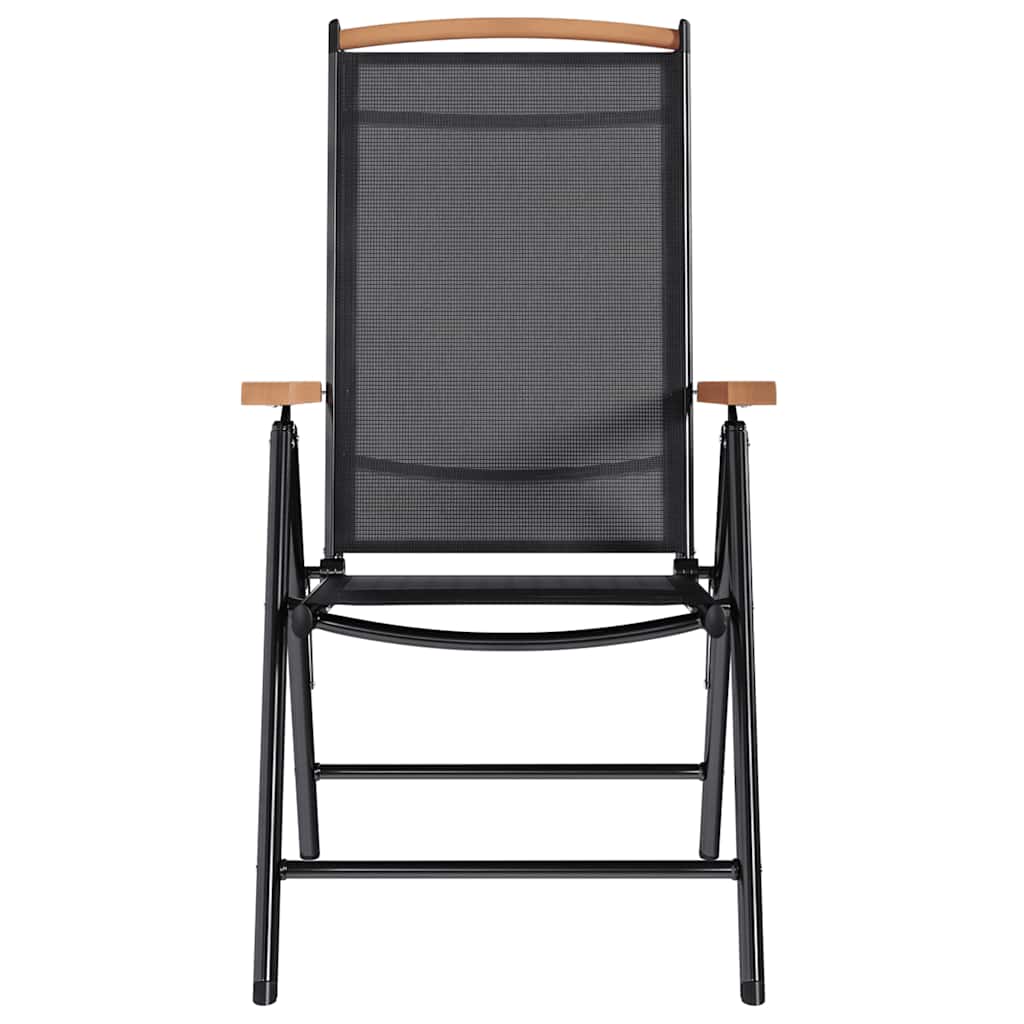 Cadeiras de jardim dobráveis 2 pcs alumínio e textilene preto