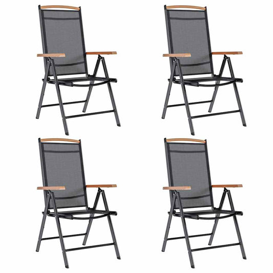 Cadeiras de jardim dobráveis 4 pcs alumínio e textilene preto