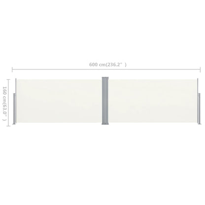 Toldo lateral retrátil, 160 x 600 cm, creme