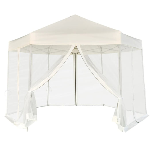 Tenda festas pop-up hexagonal 6 paredes 3,6x3,1 m branco creme