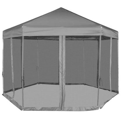 Tenda festas pop-up hexagonal, 6 paredes, cinzento 3,6x3,1m
