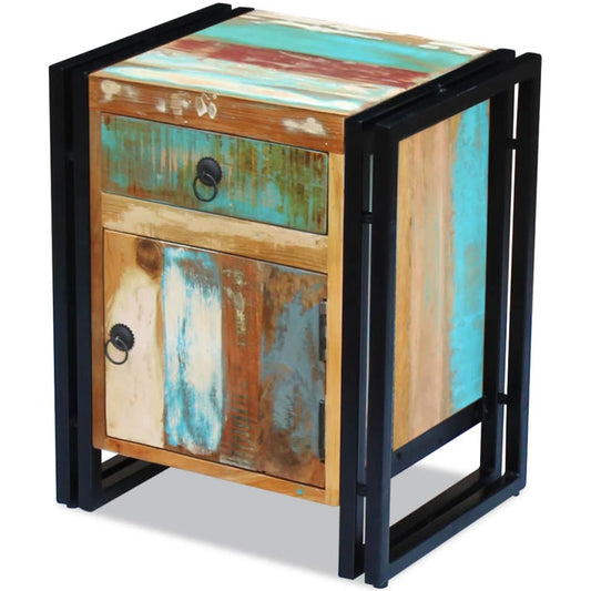 Mesa de cabeceira em madeira reciclada maciça