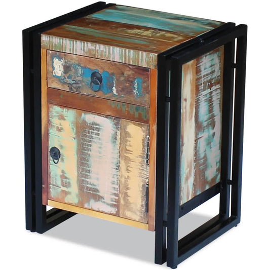 Mesa de cabeceira em madeira reciclada maciça