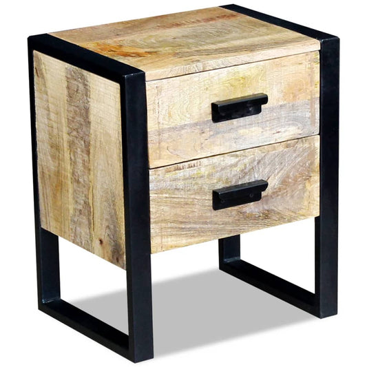 Mesa apoio 2 gavetas madeira de manga sólida 43x33x51 cm