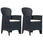 Cadeiras jardim + almofadão 2pcs plástico antracite aspeto vime