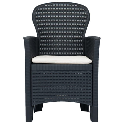Cadeiras jardim + almofadão 2pcs plástico antracite aspeto vime