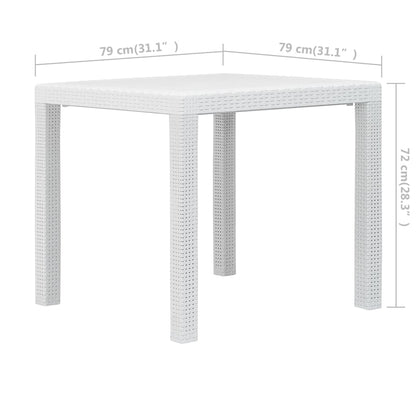 Mesa de jardim 79x79x72 cm plástico branco com aspeto de vime