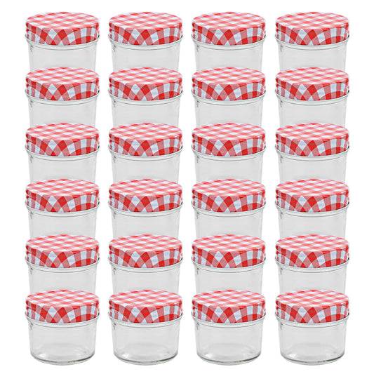 Frascos de vidro com tampas brancas e vermelhas 24 pcs 110 ml