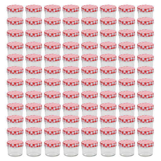 Frascos de vidro com tampas brancas e vermelhas 96 pcs 110 ml
