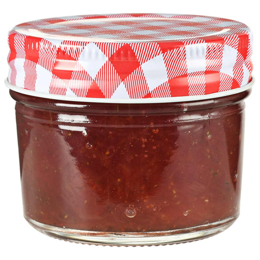 Frascos de vidro com tampas brancas e vermelhas 96 pcs 110 ml