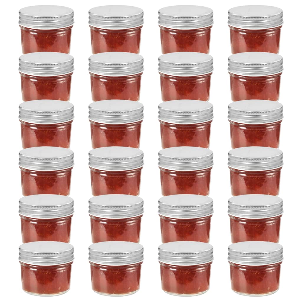 Frascos de vidro com tampas prateadas 24 pcs 110 ml