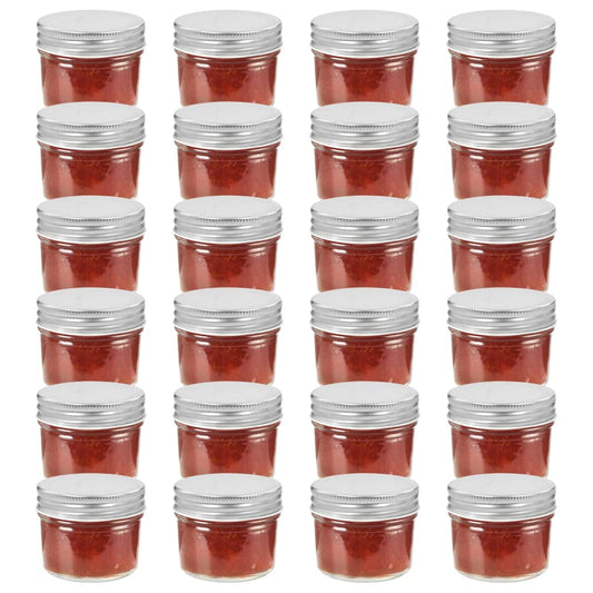 Frascos de vidro com tampas prateadas 24 pcs 110 ml