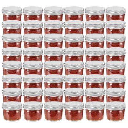 Frascos de vidro com tampas prateadas 48 pcs 110 ml