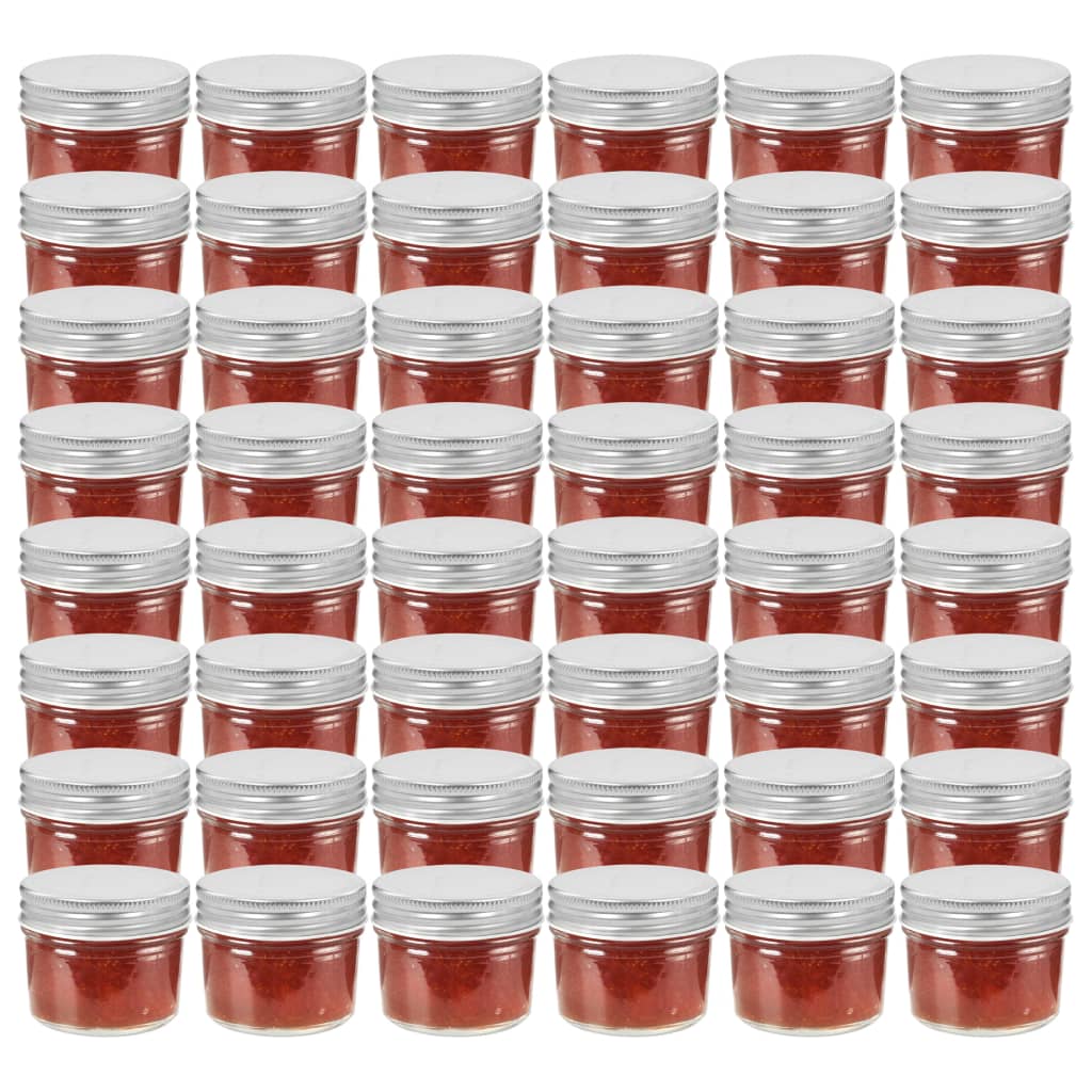 Frascos de vidro com tampas prateadas 48 pcs 110 ml