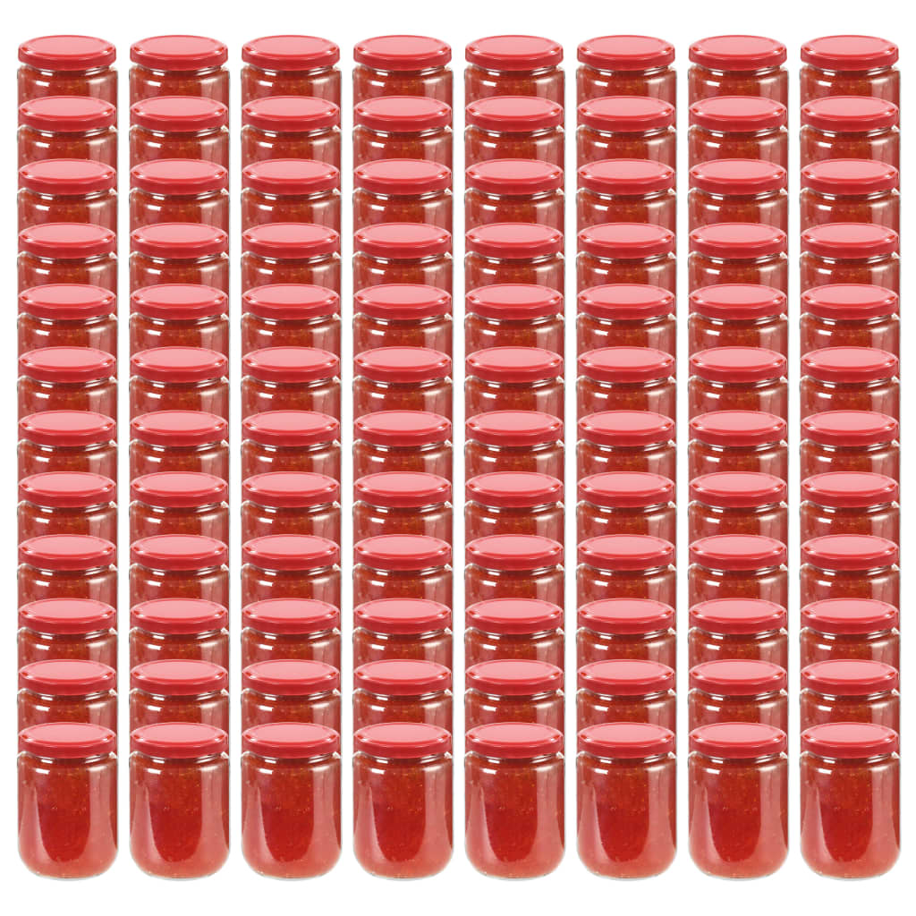 Frascos de vidro com tampas vermelhas 96 pcs 230 ml