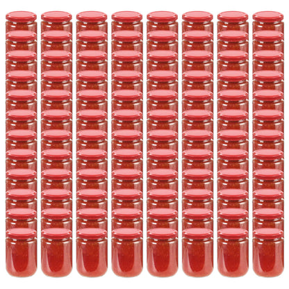 Frascos de vidro com tampas vermelhas 96 pcs 230 ml