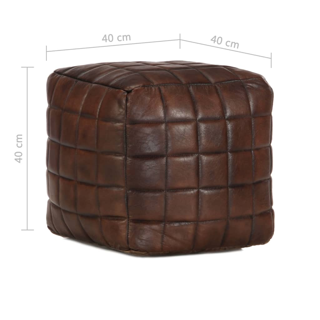 Pufe 40x40x40 cm couro de cabra genuíno castanho-escuro