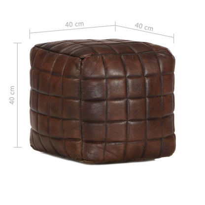 Pufe 40x40x40 cm couro de cabra genuíno castanho-escuro
