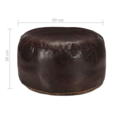 Pufe 60x30 cm couro de cabra genuíno castanho-escuro