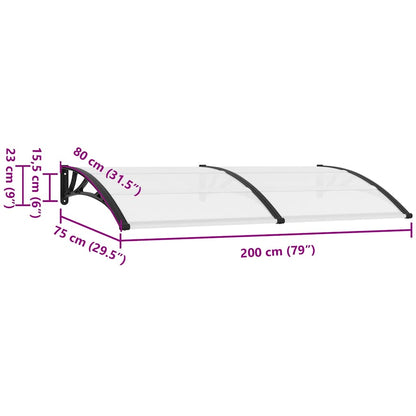 Toldo para porta 200x75 cm PC preto e transparente