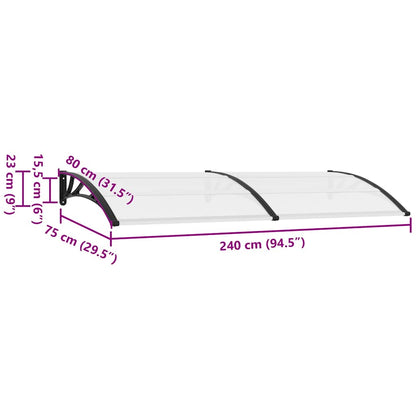 Toldo para porta 240x75 cm PC preto e transparente