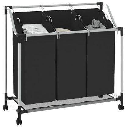Separador de roupa suja com 3 sacos aço preto