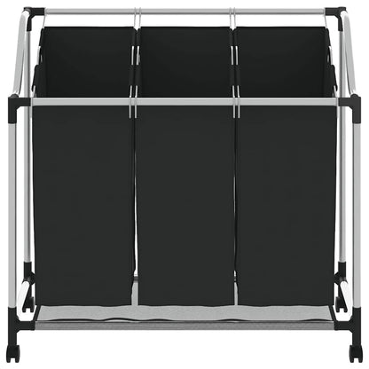 Separador de roupa suja com 3 sacos aço preto
