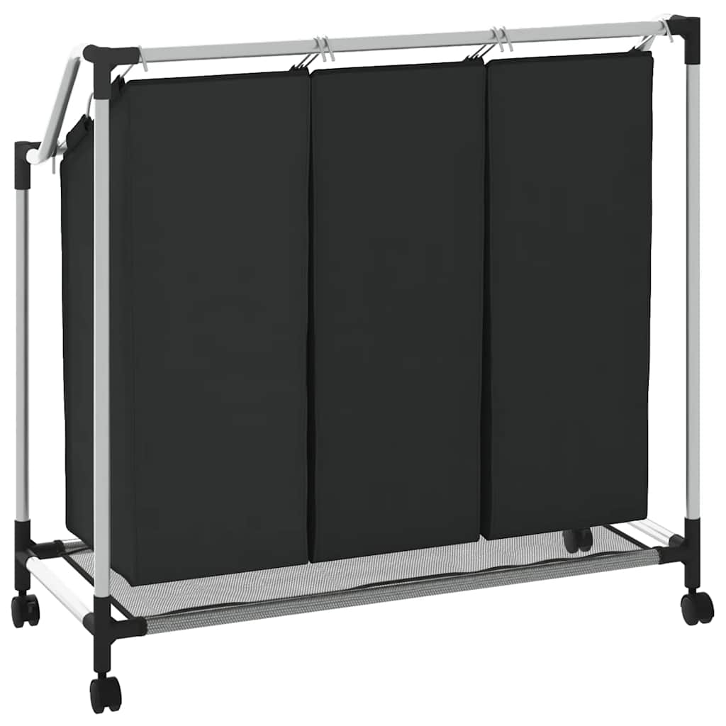 Separador de roupa suja com 3 sacos aço preto
