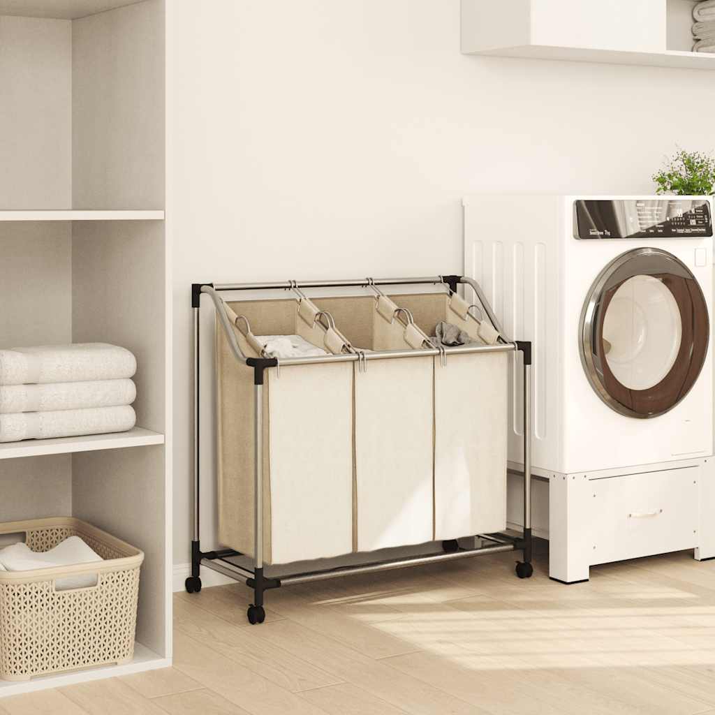 Separador de roupa suja com 3 sacos aço creme
