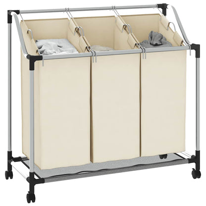 Separador de roupa suja com 3 sacos aço creme
